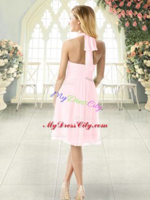 Empire Dress for Prom Pink Halter Top Chiffon Sleeveless Knee Length Zipper