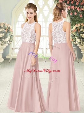 Beauteous Pink Sleeveless Chiffon Zipper Evening Dress for Prom and Party