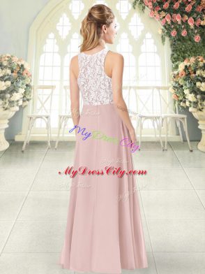 Beauteous Pink Sleeveless Chiffon Zipper Evening Dress for Prom and Party