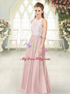 Beauteous Pink Sleeveless Chiffon Zipper Evening Dress for Prom and Party