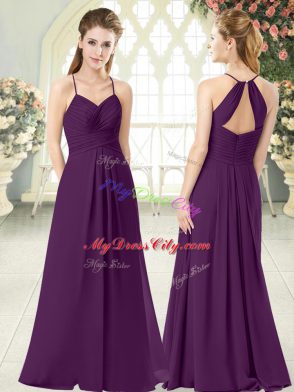 Purple Spaghetti Straps Zipper Ruching Prom Dress Sleeveless