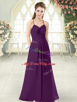 Purple Spaghetti Straps Zipper Ruching Prom Dress Sleeveless