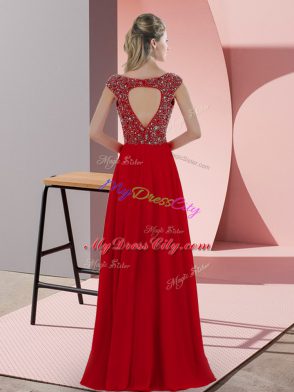 Fuchsia Empire Beading Evening Wear Backless Chiffon Sleeveless Floor Length