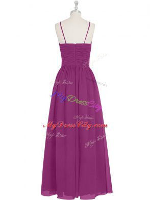 High End Fuchsia V-neck Zipper Ruching Prom Party Dress Sleeveless