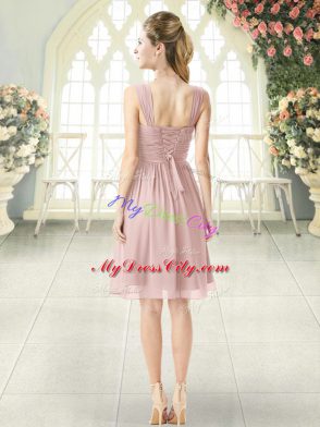 Unique Pink Straps Neckline Ruching Homecoming Dress Sleeveless Lace Up