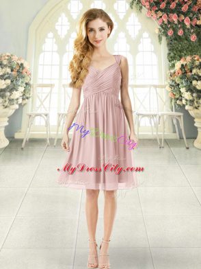 Unique Pink Straps Neckline Ruching Homecoming Dress Sleeveless Lace Up