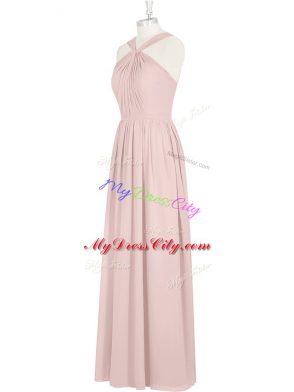 Sleeveless Chiffon Floor Length Zipper Prom Gown in Pink with Pleated