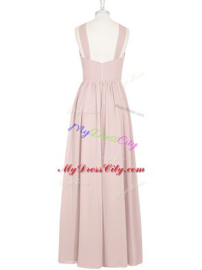 Sleeveless Chiffon Floor Length Zipper Prom Gown in Pink with Pleated