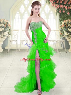 Mermaid Sleeveless Green Prom Evening Gown Brush Train Lace Up