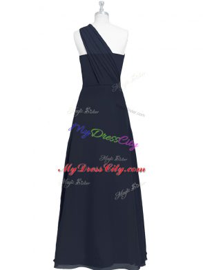 New Arrival Black One Shoulder Neckline Ruching Dress for Prom Sleeveless Side Zipper