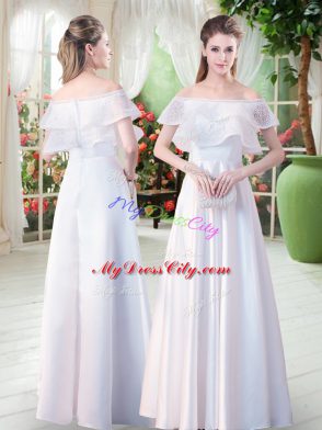 Glamorous White Prom Party Dress Prom and Party with Lace Off The Shoulder Short Sleeves Zipper