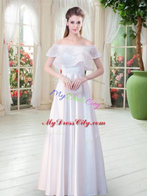 Glamorous White Prom Party Dress Prom and Party with Lace Off The Shoulder Short Sleeves Zipper