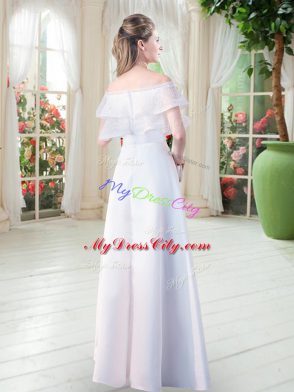 Glamorous White Prom Party Dress Prom and Party with Lace Off The Shoulder Short Sleeves Zipper