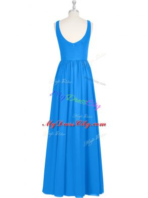 Fantastic Floor Length Zipper Prom Dress Royal Blue for Prom and Party and Military Ball with Ruching