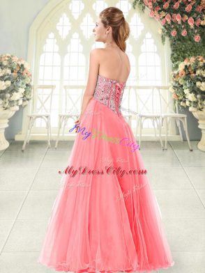 Fashionable Beading Watermelon Red Lace Up Sleeveless Floor Length