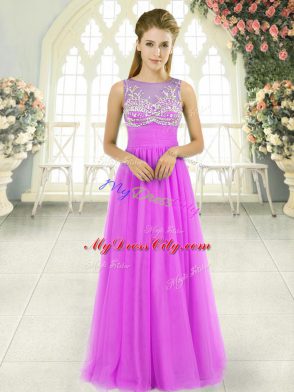 Floor Length Lilac Evening Dress Scoop Sleeveless Side Zipper