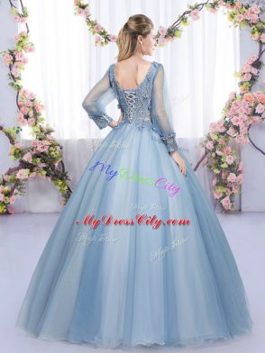 Floor Length Lace Up Sweet 16 Dress Lilac for Military Ball and Sweet 16 and Quinceanera with Lace and Appliques