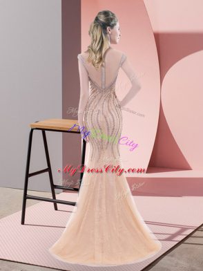 Free and Easy Peach Evening Dress Scoop Sleeveless Sweep Train Zipper