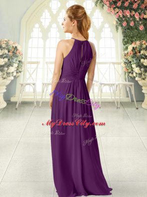 Scoop Sleeveless Zipper Evening Dress Purple Chiffon