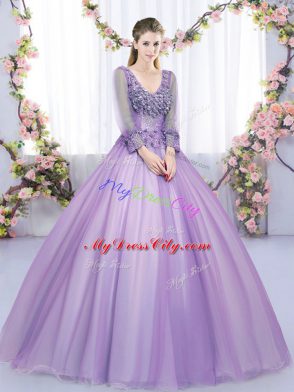 V-neck Long Sleeves Tulle Quinceanera Gown Lace and Appliques Zipper