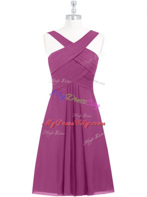 A-line Prom Party Dress Fuchsia Straps Chiffon Sleeveless Knee Length Zipper