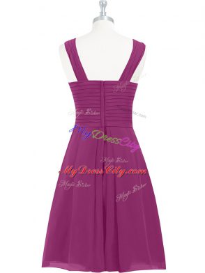 A-line Prom Party Dress Fuchsia Straps Chiffon Sleeveless Knee Length Zipper