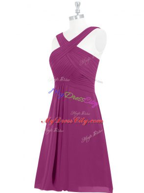 A-line Prom Party Dress Fuchsia Straps Chiffon Sleeveless Knee Length Zipper