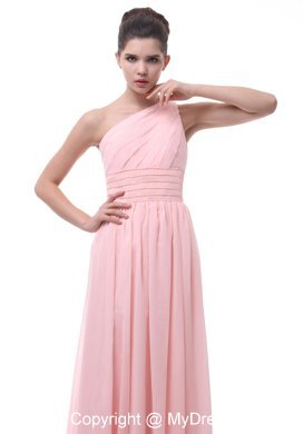 One Shoulder Ruching and Beading Decorate Junior Bridesmaid Dress