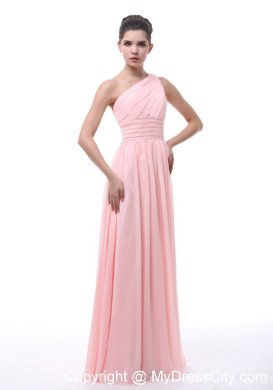 One Shoulder Ruching and Beading Decorate Junior Bridesmaid Dress