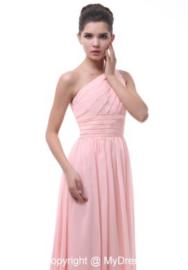 One Shoulder Ruching and Beading Decorate Junior Bridesmaid Dress