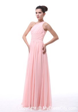 One Shoulder Ruching and Beading Decorate Junior Bridesmaid Dress