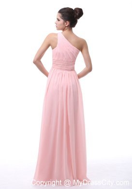 One Shoulder Ruching and Beading Decorate Junior Bridesmaid Dress