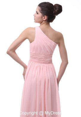 One Shoulder Ruching and Beading Decorate Junior Bridesmaid Dress