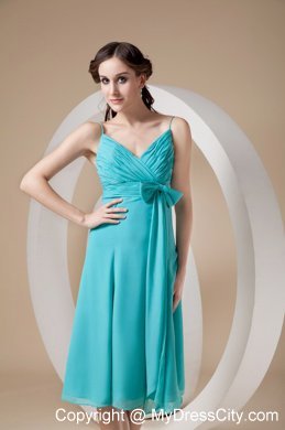 Spaghetti Straps Ruching Bowknot Chiffon Dresses For Bridesmaid