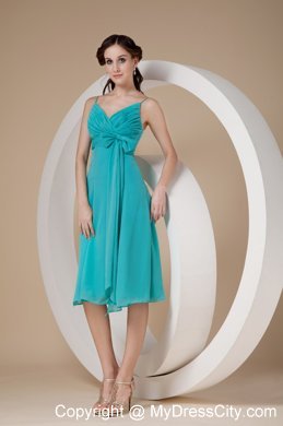 Spaghetti Straps Ruching Bowknot Chiffon Dresses For Bridesmaid