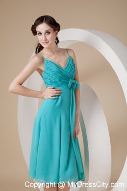 Spaghetti Straps Ruching Bowknot Chiffon Dresses For Bridesmaid