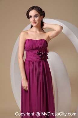 Long Sheath Ruching and Hand Made Flower Bridesmaids Dresses