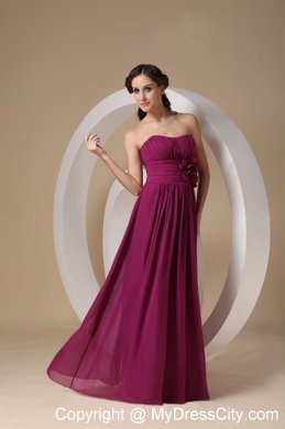 Long Sheath Ruching and Hand Made Flower Bridesmaids Dresses