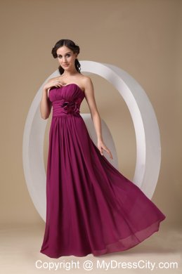 Long Sheath Ruching and Hand Made Flower Bridesmaids Dresses