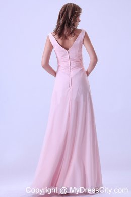 Floor-length Baby Pink V-neck Chiffon Maternity Bridesmaid Dress