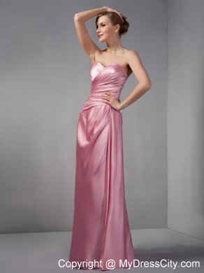 Rose Pink Column Sweetheart Ruche Floor-length Bridesmaid Dress with Shawl