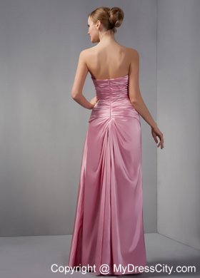 Rose Pink Column Sweetheart Ruche Floor-length Bridesmaid Dress with Shawl