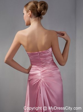 Rose Pink Column Sweetheart Ruche Floor-length Bridesmaid Dress with Shawl