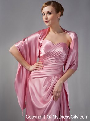 Rose Pink Column Sweetheart Ruche Floor-length Bridesmaid Dress with Shawl