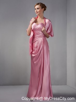 Rose Pink Column Sweetheart Ruche Floor-length Bridesmaid Dress with Shawl