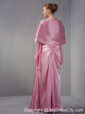 Rose Pink Column Sweetheart Ruche Floor-length Bridesmaid Dress with Shawl