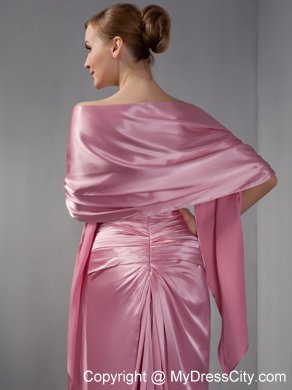 Rose Pink Column Sweetheart Ruche Floor-length Bridesmaid Dress with Shawl