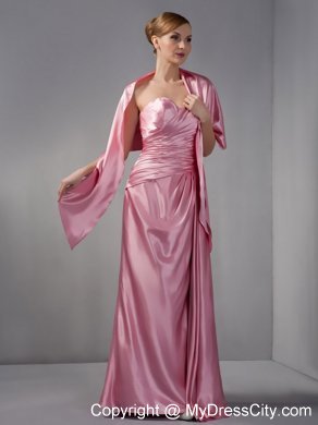 Rose Pink Column Sweetheart Ruche Floor-length Bridesmaid Dress with Shawl