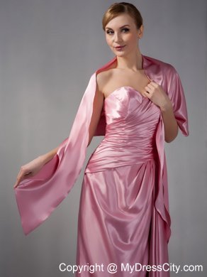 Rose Pink Column Sweetheart Ruche Floor-length Bridesmaid Dress with Shawl