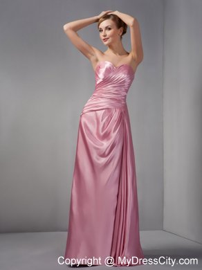 Rose Pink Column Sweetheart Ruche Floor-length Bridesmaid Dress with Shawl